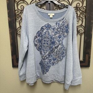 Style & Co long sleeve blue & silver medallion trio top
